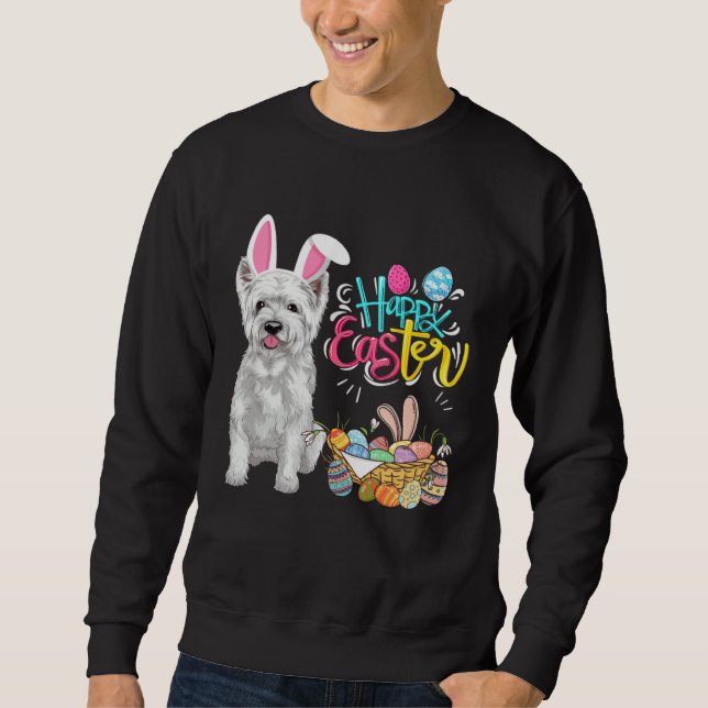 Moletom Happy Easter Eggs Bunny Dog Westie Boys Girls (Frente)