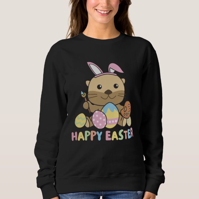 Moletom Happy Easter Sweet Otter For Easter With Easter Eg (Frente)