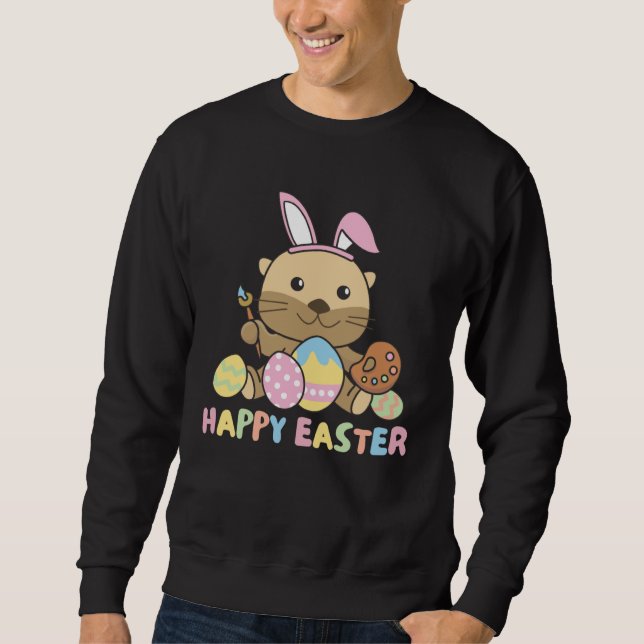 Moletom Happy Easter Sweet Otter For Easter With Easter Eg (Frente)