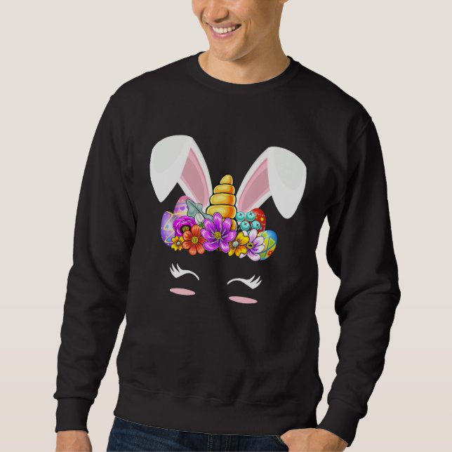 Moletom Happy Easter Unicorn Bunny Girls Kids Easter Eggs  (Frente)
