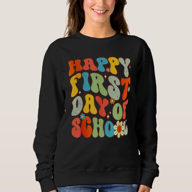 Moletom Happy First Day Of School Groovy Back To School Fl (Frente)