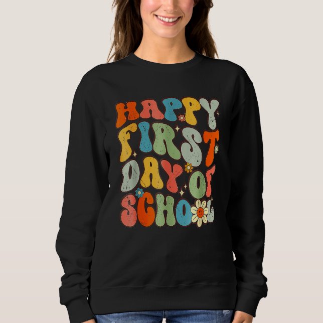 Moletom Happy First Day Of School Groovy Back To School Fl (Frente)