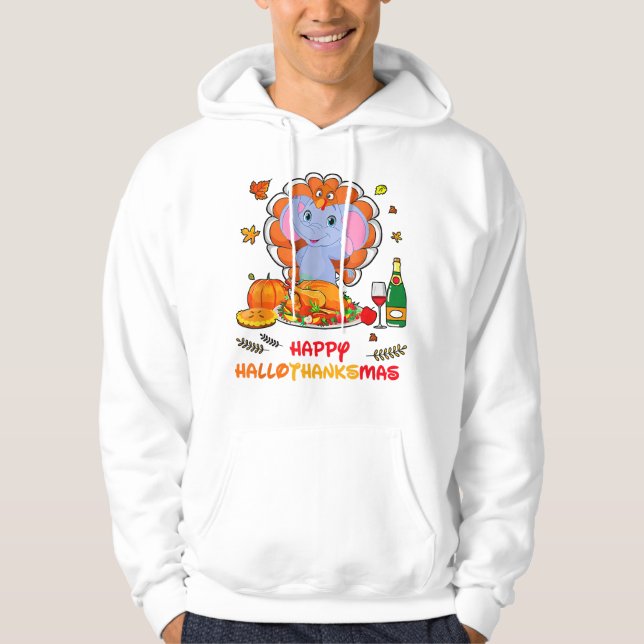Moletom Happy Hallo Elephant Bebendo Wine Obrigado, Presen (Frente)