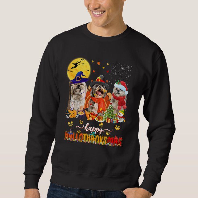 Moletom Happy Hallothanksmas Cute Shih Tzu Wizard Hat Turk (Frente)