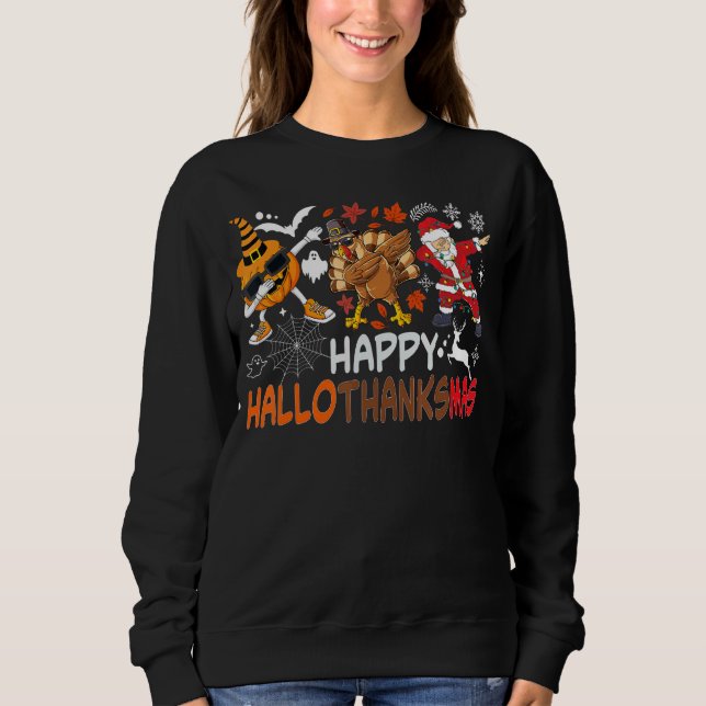 Moletom Happy Hallothanksmas Dabbing Witch Santa Hat Pumpk (Frente)