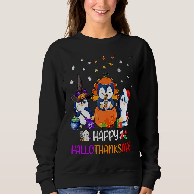 Moletom Happy HalloThanksMas Fall Pumpkin  Penguin (Frente)
