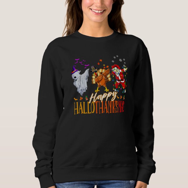 Moletom Happy Hallothanksmas Family Cute Ghost Turkey Sant (Frente)