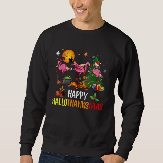 Moletom Happy Hallothanksmas Flamingo Thanksgiving Xmas Ha (Frente)