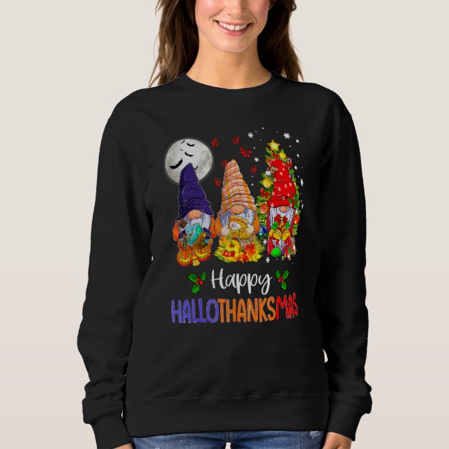 Moletom Happy Hallothanksmas Gnomes Halloween Thanksgiving (Frente)