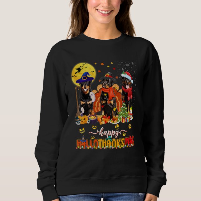 Moletom Happy Hallothanksmas Rottweiler Wizard Hat Turkey  (Frente)