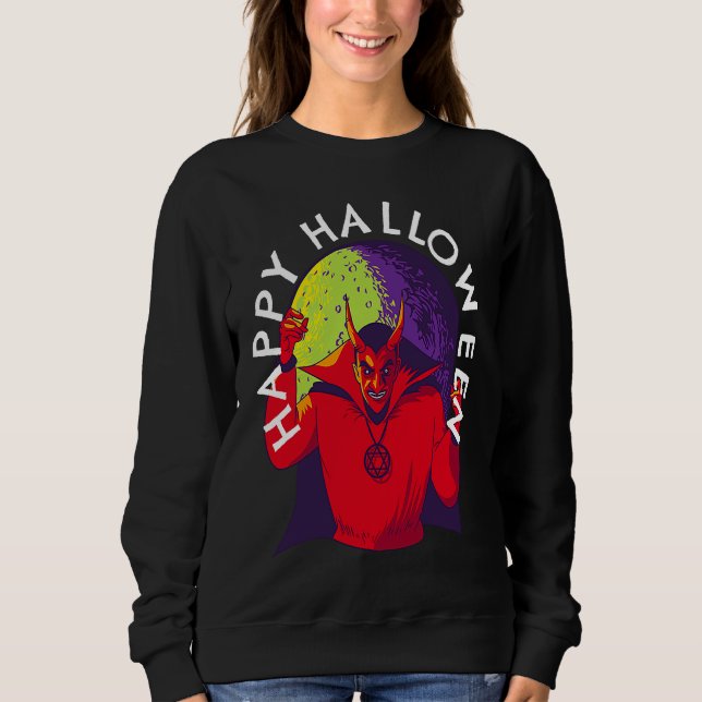 Moletom Happy Halloween Spooky Devil Satan in Full Moon (Frente)