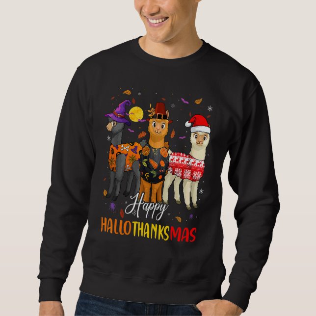 Moletom Happy HallowThanksMas  Llama Christmas Thanksgivin (Frente)