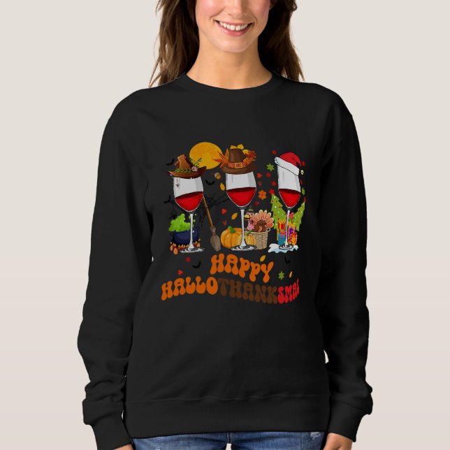 Moletom Happy Halothanksmas Wine Glasses Drinking  Christm (Frente)