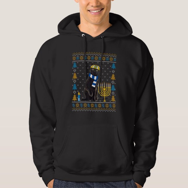 Moletom Happy Hanukcat Ugly Hanukkah Sweater Cat Chanukah  (Frente)