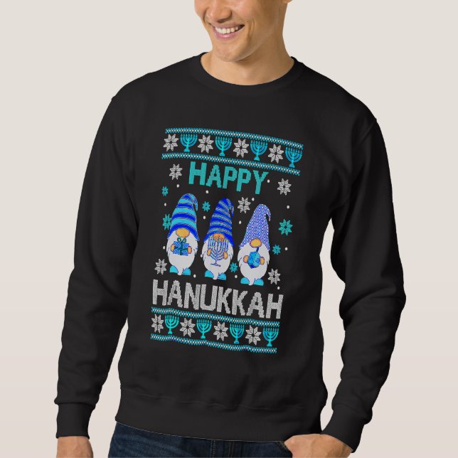 Moletom Happy Hanukkah Gnome Gnomies Menorah Pajama Ugly (Frente)