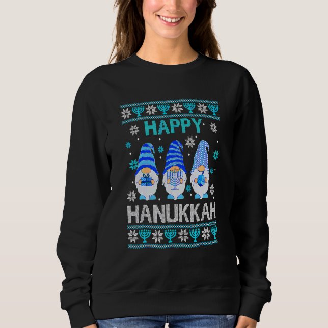Moletom Happy Hanukkah Gnome Gnomies Menorah Pajama Ugly 1 (Frente)