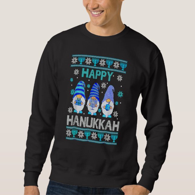 Moletom Happy Hanukkah Gnome Gnomies Menorah Pajama Ugly 1 (Frente)
