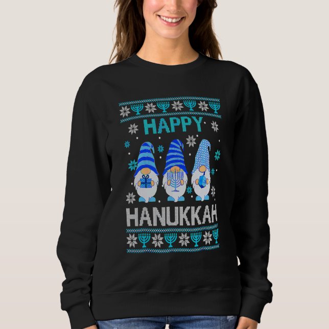 Moletom Happy Hanukkah Gnome Gnomies Menorah Pajama Ugly 1 (Frente)