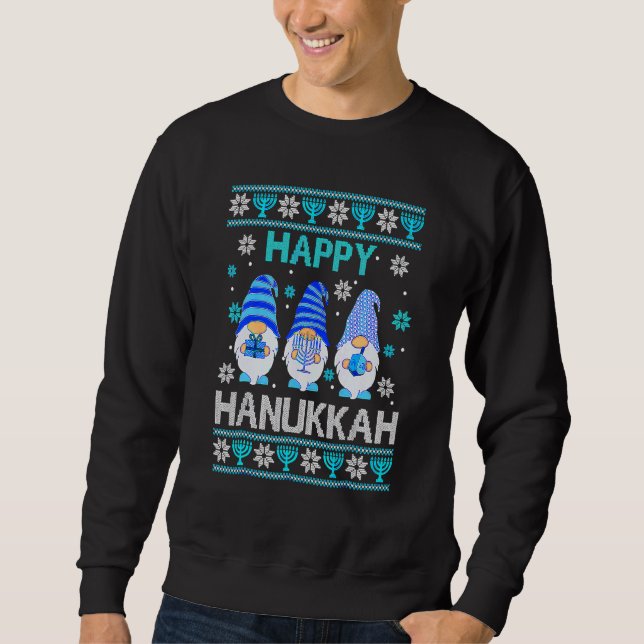 Moletom Happy Hanukkah Gnome Gnomies Menorah Pajama Ugly 4 (Frente)