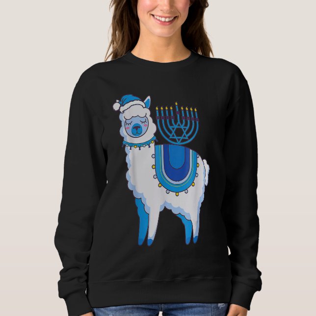 Moletom Happy Hanukkah Llamakkah Llama Menorah Alpaca Jewi (Frente)