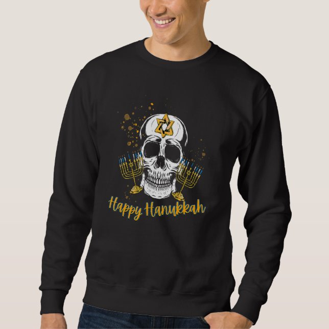Moletom Happy Hanukkah Skull Menorah Hanukkah Cool Skeleto (Frente)