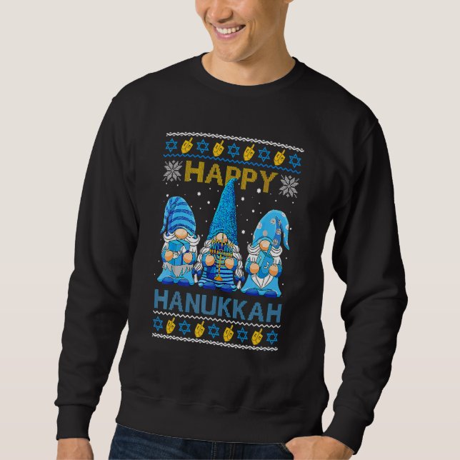 Moletom Happy Hanukkah Ugly Christmas Gnome Gnomies Menora (Frente)