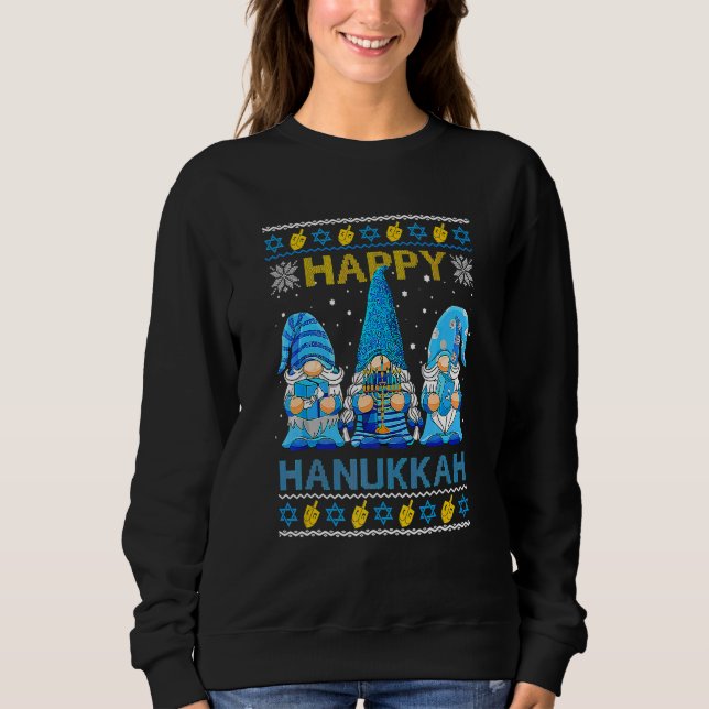 Moletom Happy Hanukkah Ugly Christmas Gnome Gnomies Menora (Frente)
