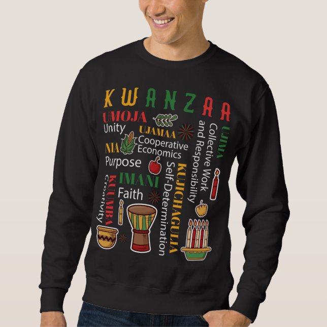 Moletom Happy Kwanzaa Drum Kinara Sete Velas África Cel (Frente)