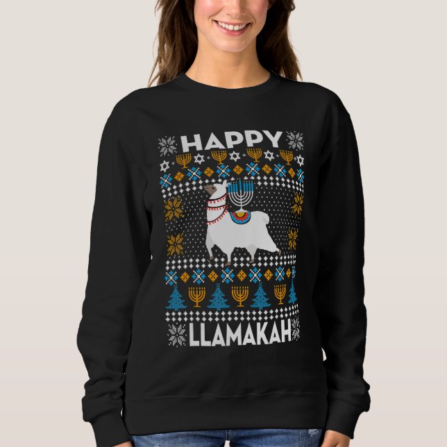 Moletom Happy Llamakah  Llama  Hanukkah Ugly Sweater (Frente)