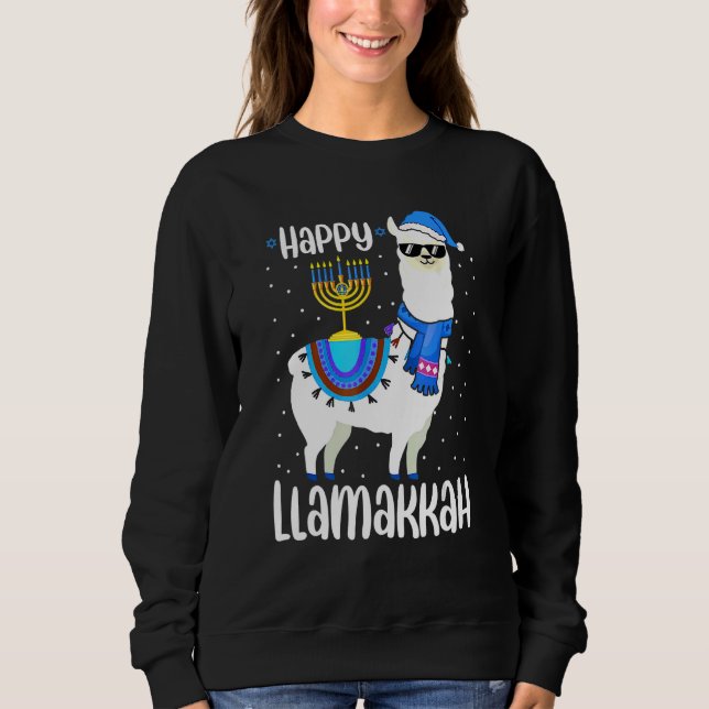 Moletom Happy Llamakkah Cute Jewish Llama Sunglasses Hanuk (Frente)