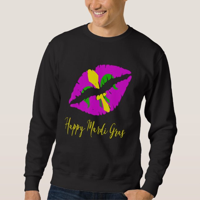 Moletom Happy Mardi Grass Purple Lipstick Fleur De Lis Col (Frente)