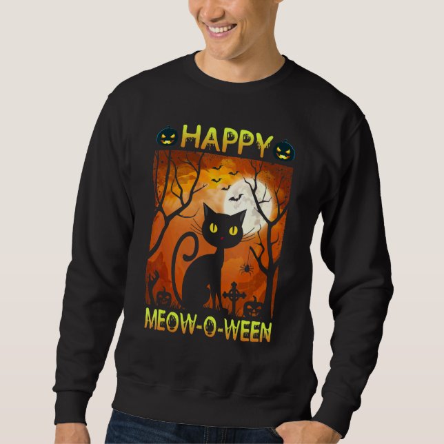 Moletom Happy Meow O N Halloween Costume Black Cat Assusta (Frente)