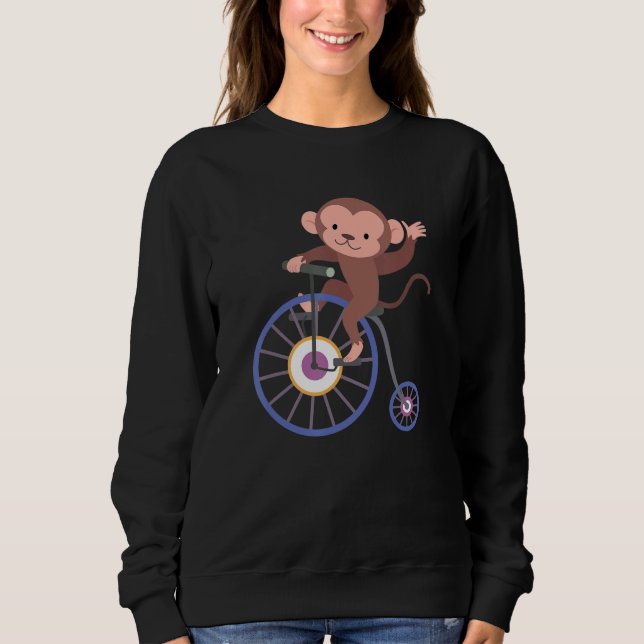 Moletom Happy Monkey Riding Bicycle and Waving Hand Cute A (Frente)