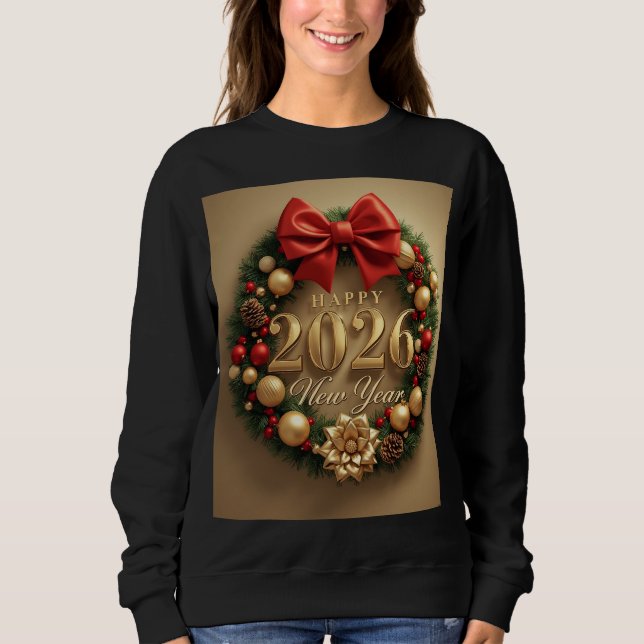 Moletom happy new year 2026 festive wreath hoodie (Frente)