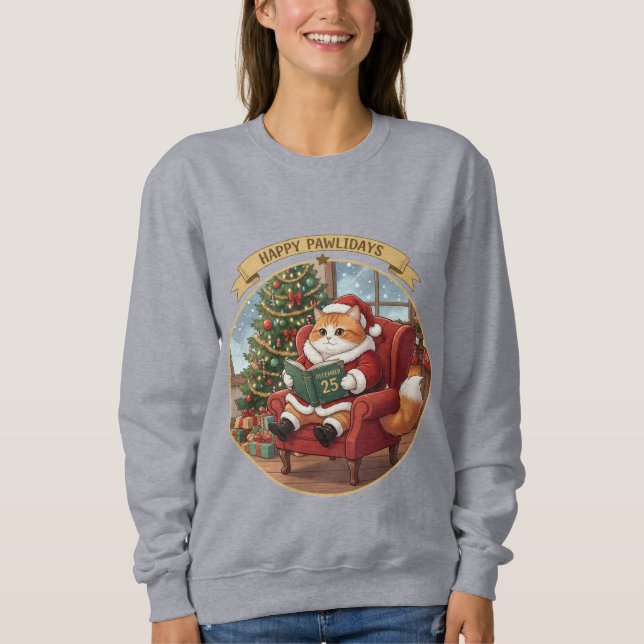 Moletom Happy Pawlidays Santa Cat Christmas Sweatshirt (Frente)