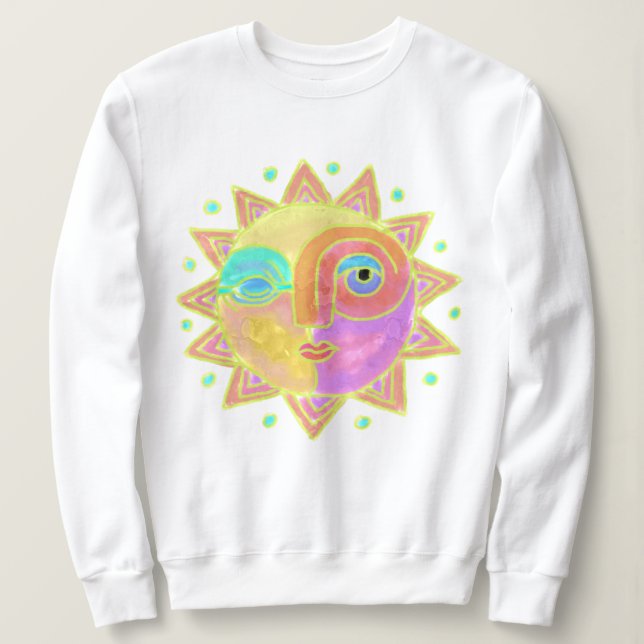 Moletom Happy Sun Face Abstrato Art para Vestir (Frente do Design)