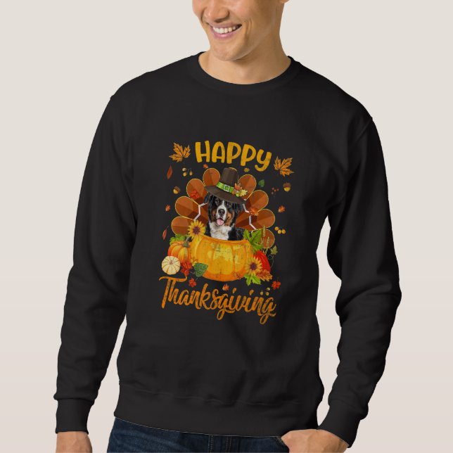 Moletom Happy Thanksgiving Bernese Mountain Dog Turkey Pum (Frente)