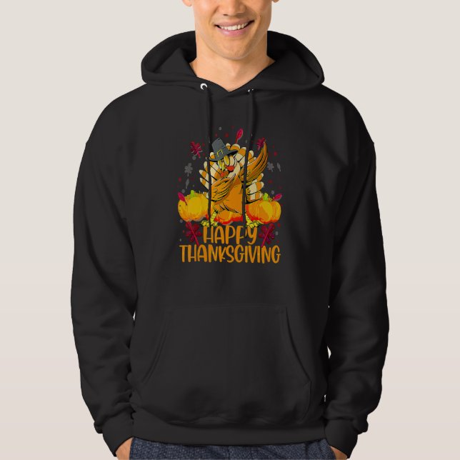 Moletom Happy Thanksgiving Dabbing Turkey Day Pilgrim Men  (Frente)
