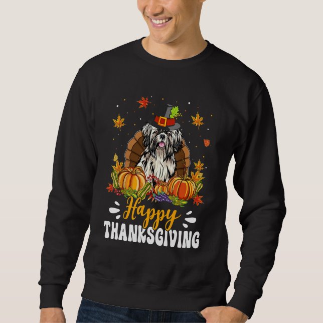 Moletom Happy Thanksgiving Shih Tzu Dog Turkey Pumpkin (Frente)