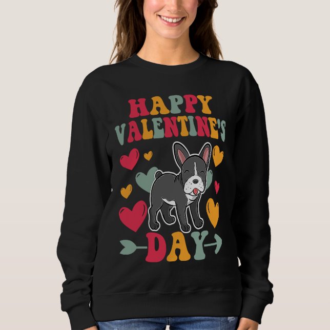 Moletom Happy Valentines Day French Bulldog Heart Love Gro (Frente)