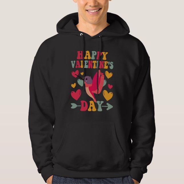 Moletom Happy Valentines Day Hummingbird Heart Love Groovy (Frente)