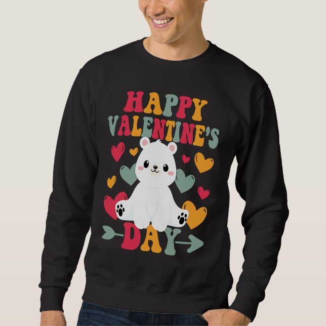 Moletom Happy Valentines Day Polar Bear Heart Love Groovy (Frente)