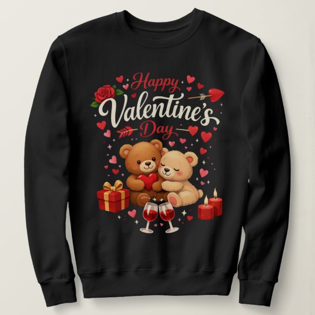 Moletom Happy Valentine's Day T-Shirt | Cute Bear Couple (Frente do Design)