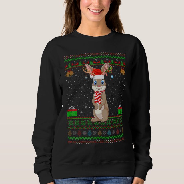 Moletom Hares Rabbit Santa Hat Matching Ugly Hares Christm (Frente)