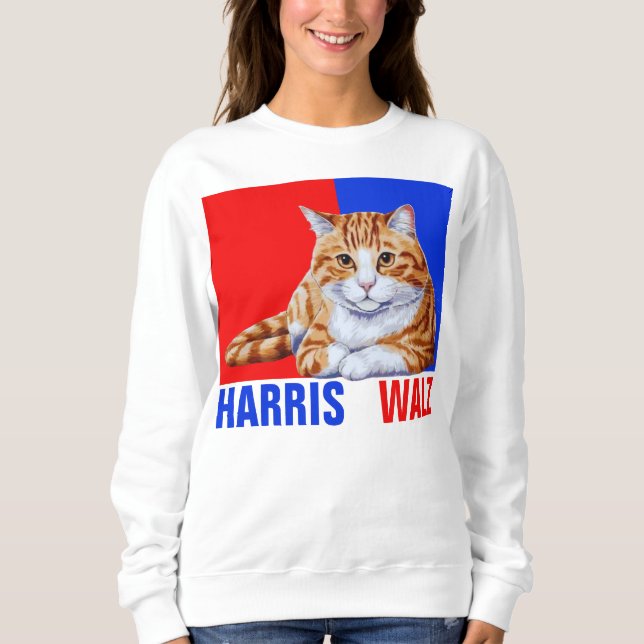 Moletom Harris Walz 2024 Obviamente Cat Red Blue (Frente)