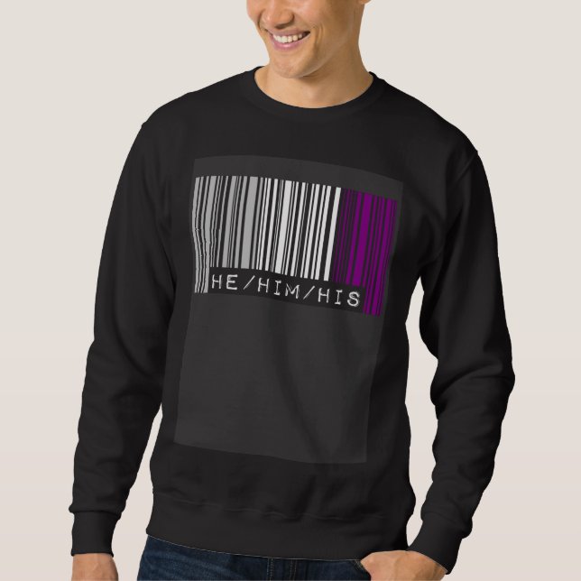 Moletom He Him His Pronouns Asexual Pride Flag Barcode Aes (Frente)