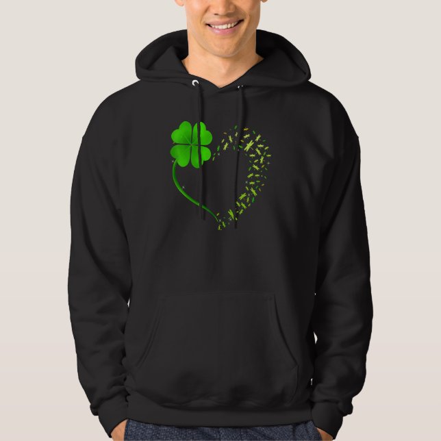 Moletom Heart Shamrock Dragonfly Feliz Rua Patrick S Day (Frente)
