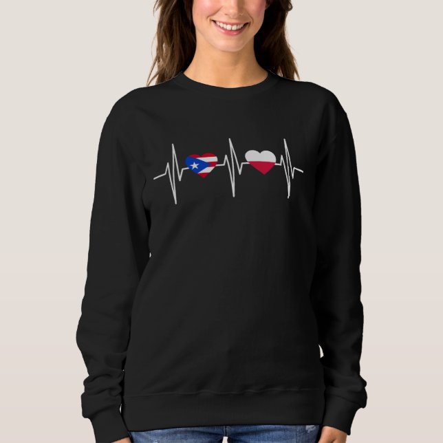 Moletom Heartbeat Puerto Rican Flag Poland Flag Heart Patr (Frente)