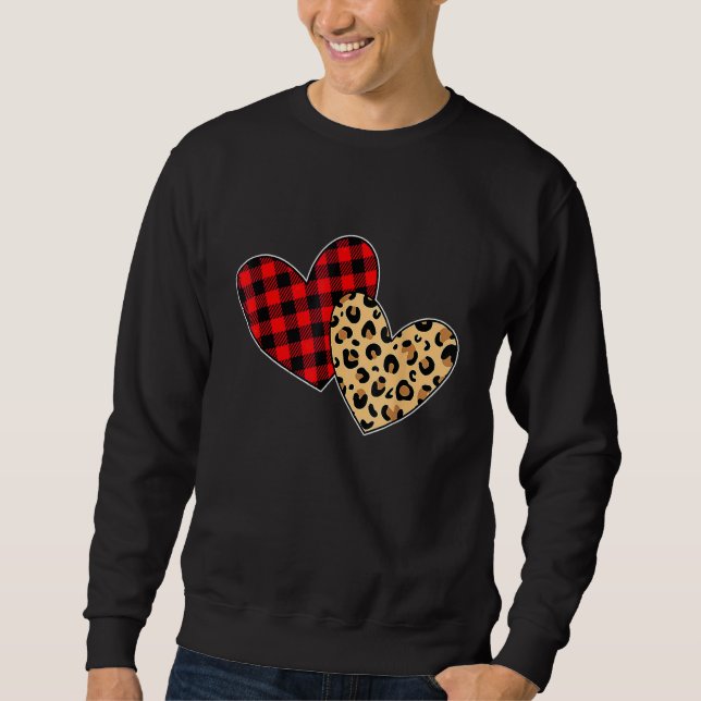 Moletom Hearts Love Leopard Plaid Valentines Day Matching  (Frente)
