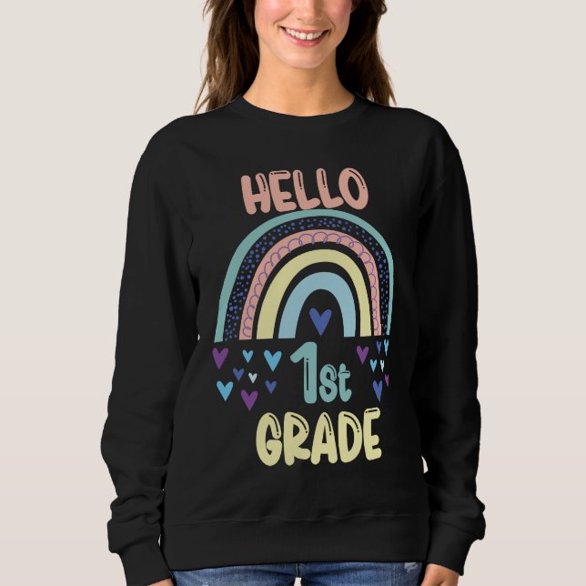 Moletom Hello 1st Grade Rainbow Back To School First Grade (Frente)